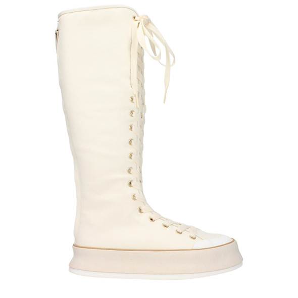 Beige Fabric Lace-Up Boots Beige Fabric Lace-Up Boots