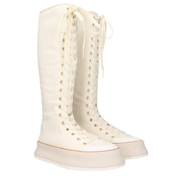 Beige Fabric Lace-Up Boots Beige Fabric Lace-Up Boots