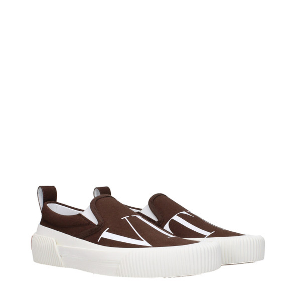 Valentino Garavani Brown Fabric Slip-On Loafers Valentino Garavani Brown Fabric Slip-On Loafers
