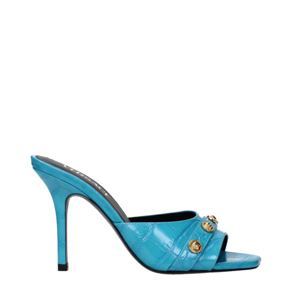 Versace Light Blue Leather Stiletto Heels Sandals Versace Light Blue Leather Stiletto Heels Sandals