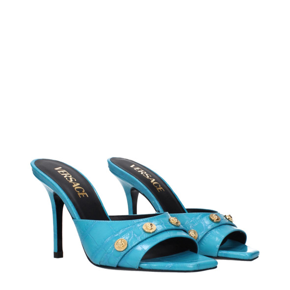 Versace Light Blue Leather Stiletto Heels Sandals Versace Light Blue Leather Stiletto Heels Sandals