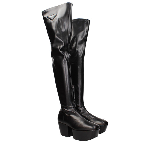 Prada Black Leather Over The Knee Prada Black Leather Over The Knee