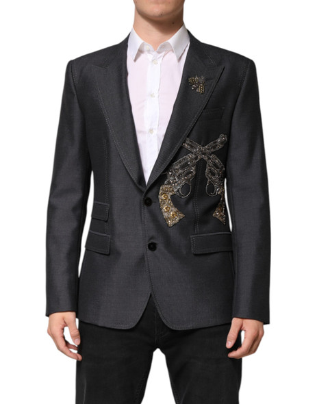 Dolce & Gabbana Dark Gray Bee Embroidery SICILIA Coat Blazer Dolce & Gabbana Dark Gray Bee Embroidery SICILIA Coat Blazer