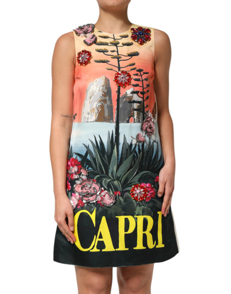 Dolce & Gabbana Multicolor Crystal Embellished A-line Mini Dress Dolce & Gabbana Multicolor Crystal Embellished A-line Mini Dress