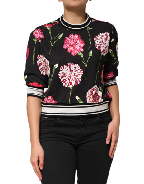 Dolce & Gabbana Black Floral Print Cotton Short Sleeves Top Dolce & Gabbana Black Floral Print Cotton Short Sleeves Top