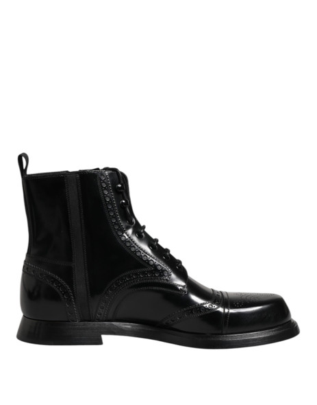 Black Leather Lace Up Mid Calf Boots Shoes MV7698 Black Leather Lace Up Mid Calf Boots Shoes MV7698