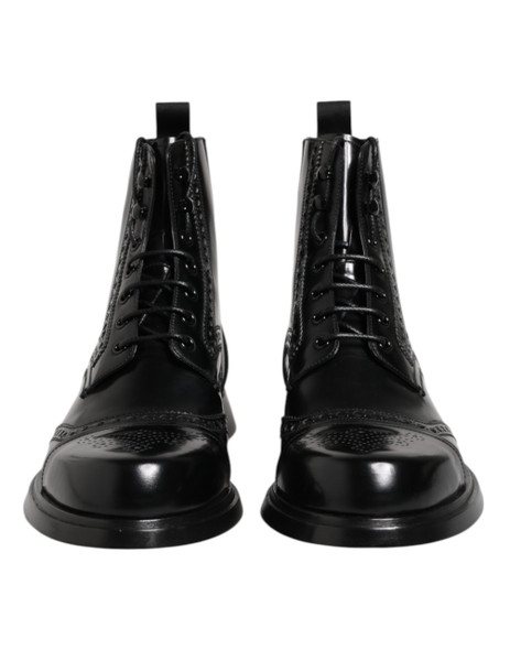 Black Leather Lace Up Mid Calf Boots Shoes MV7698 Black Leather Lace Up Mid Calf Boots Shoes MV7698