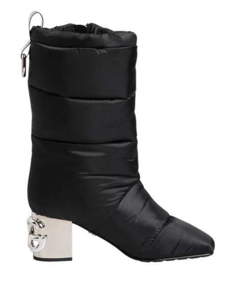 Black Padded Mid Calf Logo Heel Boots Shoes Black Padded Mid Calf Logo Heel Boots Shoes