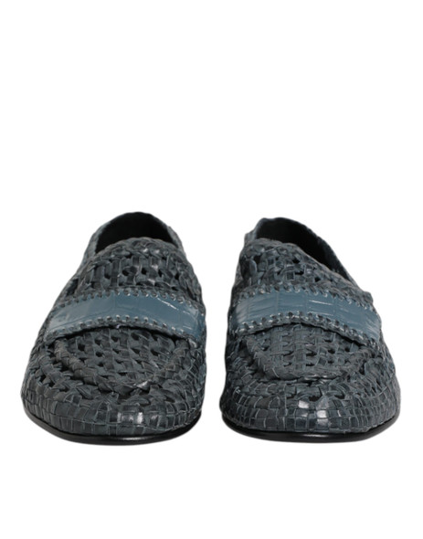 Dolce & Gabbana Blue Woven Raffia Slip On Loafers Shoes Dolce & Gabbana Blue Woven Raffia Slip On Loafers Shoes