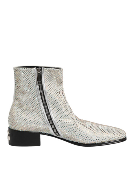 White Strass DG Logo Heels Ankle Boots Shoes White Strass DG Logo Heels Ankle Boots Shoes