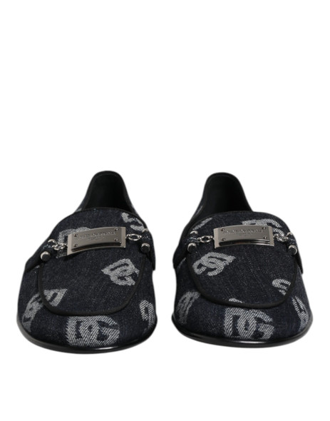Dolce & Gabbana Blue Logo Cotton Loafers Formal Dress Shoes Dolce & Gabbana Blue Logo Cotton Loafers Formal Dress Shoes