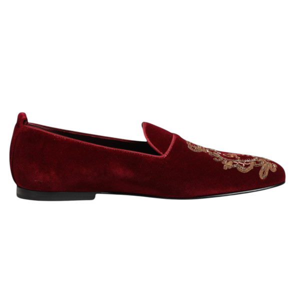 Dolce & Gabbana Red Velvet Gold Crown Mens Loafers Shoes Dolce & Gabbana Red Velvet Gold Crown Mens Loafers Shoes