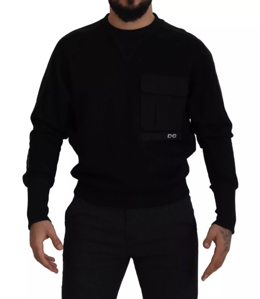 Dolce & Gabbana Black Cotton Crewneck Sweatshirt Sweater Dolce & Gabbana Black Cotton Crewneck Sweatshirt Sweater