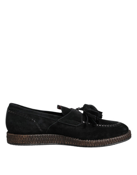 Dolce & Gabbana Black Suede Tassel Embellished Loafers Shoes Dolce & Gabbana Black Suede Tassel Embellished Loafers Shoes