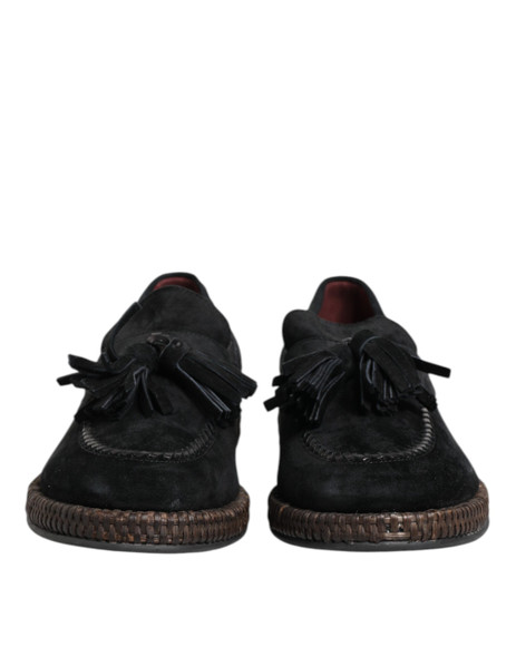 Dolce & Gabbana Black Suede Tassel Embellished Loafers Shoes Dolce & Gabbana Black Suede Tassel Embellished Loafers Shoes