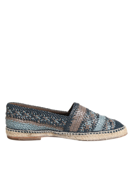 Dolce & Gabbana Blue Gray Woven Leather Buffalo Espadrille Shoes Dolce & Gabbana Blue Gray Woven Leather Buffalo Espadrille Shoes