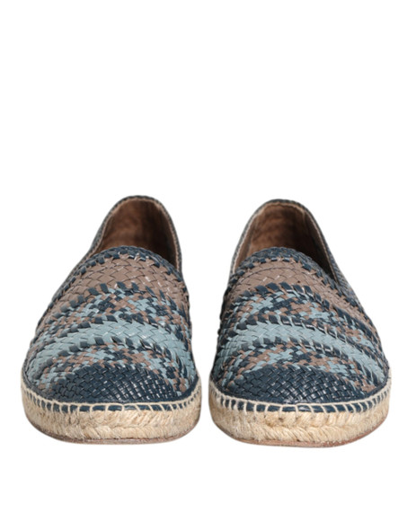 Dolce & Gabbana Blue Gray Woven Leather Buffalo Espadrille Shoes Dolce & Gabbana Blue Gray Woven Leather Buffalo Espadrille Shoes