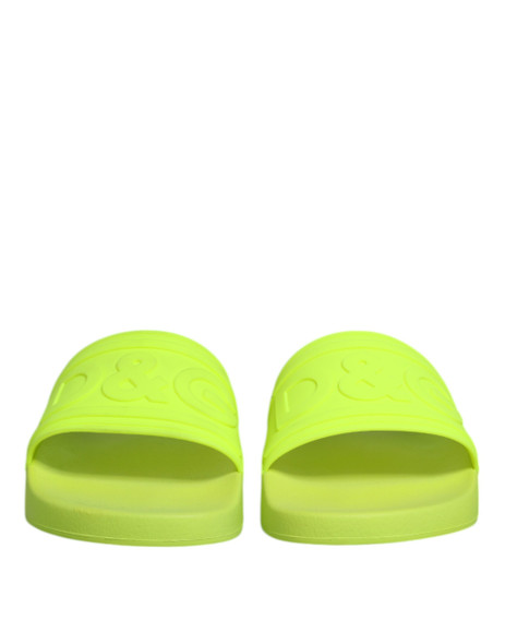 Dolce & Gabbana Green Rubber Slides Sandals Beachwear Shoes MV7857 Dolce & Gabbana Green Rubber Slides Sandals Beachwear Shoes MV7857