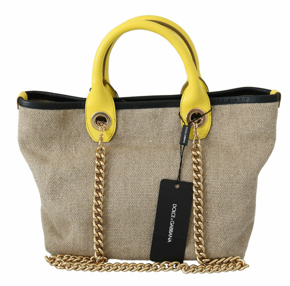 Dolce & Gabbana Beige Gold Chain Strap Shoulder Sling Purse Tote Bag Dolce & Gabbana Beige Gold Chain Strap Shoulder Sling Purse Tote Bag