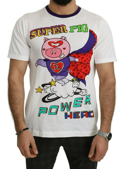 Dolce & Gabbana White Cotton Top Super Power Pig T-shirt Dolce & Gabbana White Cotton Top Super Power Pig T-shirt