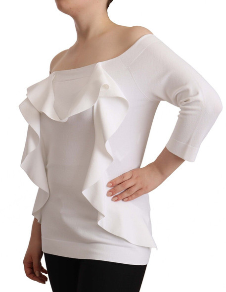 EXTERIOR White Long Sleeves Off Shoulder Women Top Blouse EXTERIOR White Long Sleeves Off Shoulder Women Top Blouse