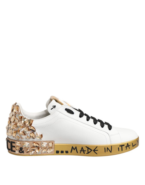 Dolce & Gabbana White Gold Crystal Portofino Sneakers Shoes Dolce & Gabbana White Gold Crystal Portofino Sneakers Shoes