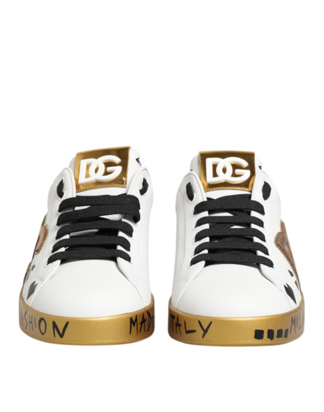 Dolce & Gabbana White Gold Crystal Portofino Sneakers Shoes Dolce & Gabbana White Gold Crystal Portofino Sneakers Shoes