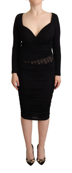 Black Long Sleeves Sweetheart Neck Midi Dress Black Long Sleeves Sweetheart Neck Midi Dress