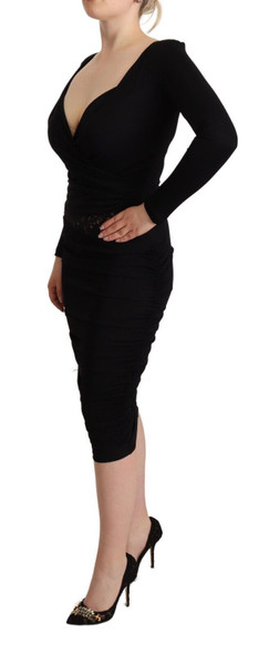 Black Long Sleeves Sweetheart Neck Midi Dress Black Long Sleeves Sweetheart Neck Midi Dress