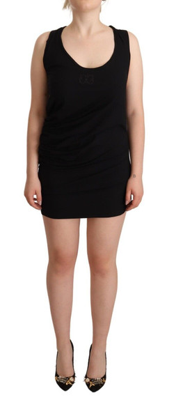 Black Sleeveless Cotton Sheath Mini Dress Black Sleeveless Cotton Sheath Mini Dress
