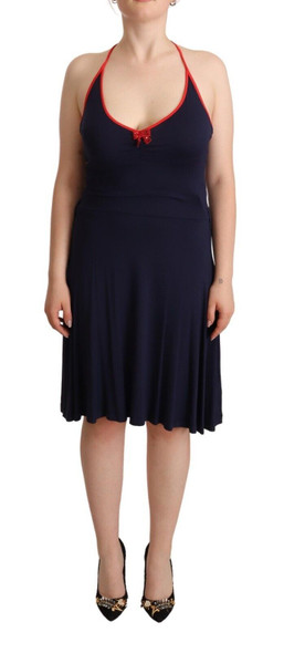Navy Blue Sleeveless Halter Sheath Midi Dress Navy Blue Sleeveless Halter Sheath Midi Dress