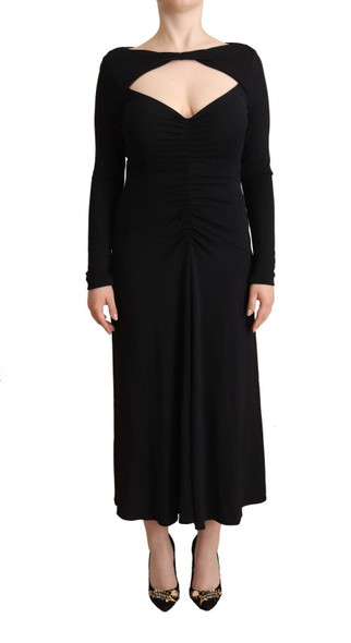 PINKO Black Nylon Stretch Long Sleeves Deep V-neck Maxi Dress PINKO Black Nylon Stretch Long Sleeves Deep V-neck Maxi Dress