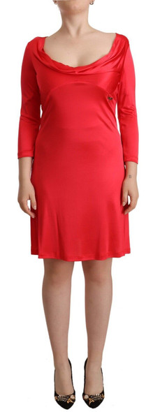Red Viscose 3/4 Sleeves Deep Round Neck Sheath Dress Red Viscose 3/4 Sleeves Deep Round Neck Sheath Dress
