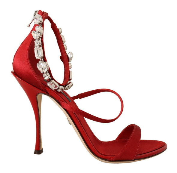 Dolce & Gabbana Red Satin Crystals Sandals Keira Heels Shoes Dolce & Gabbana Red Satin Crystals Sandals Keira Heels Shoes
