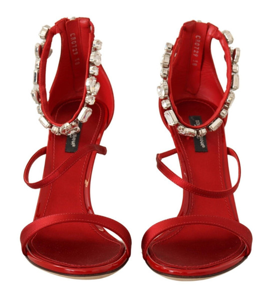 Dolce & Gabbana Red Satin Crystals Sandals Keira Heels Shoes Dolce & Gabbana Red Satin Crystals Sandals Keira Heels Shoes