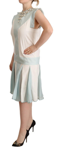 Multicolor Faux Pearl Sleeveless Shift Midi Dress Multicolor Faux Pearl Sleeveless Shift Midi Dress