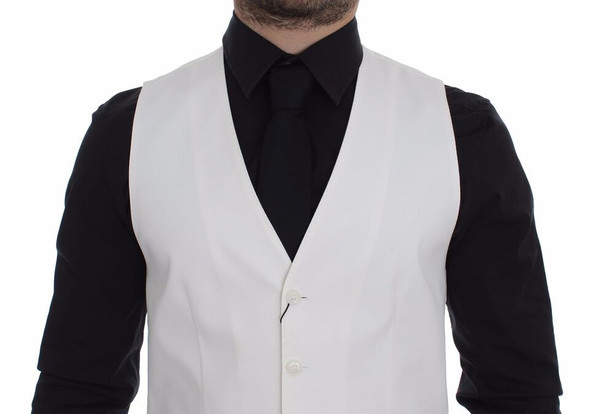 Dolce & Gabbana White Cotton Silk Blend Dress Vest Blazer Dolce & Gabbana White Cotton Silk Blend Dress Vest Blazer
