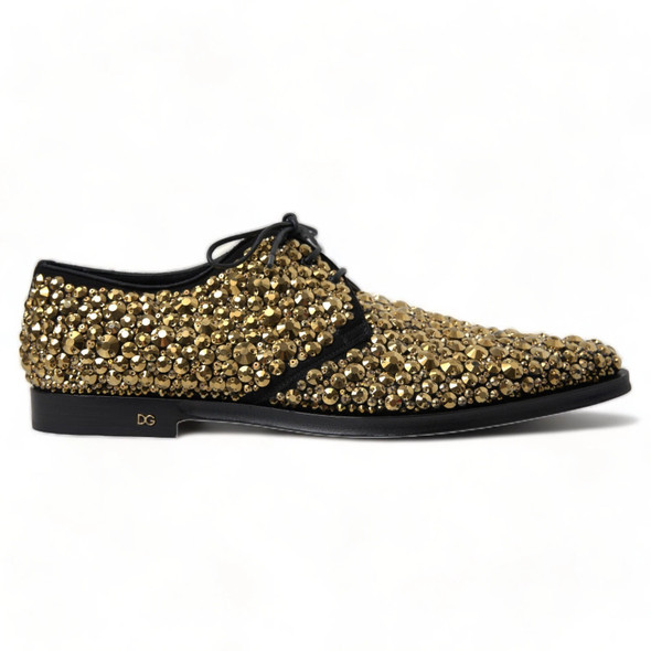 Dolce & Gabbana Black Gold Embellished Derby Shoes Dolce & Gabbana Black Gold Embellished Derby Shoes