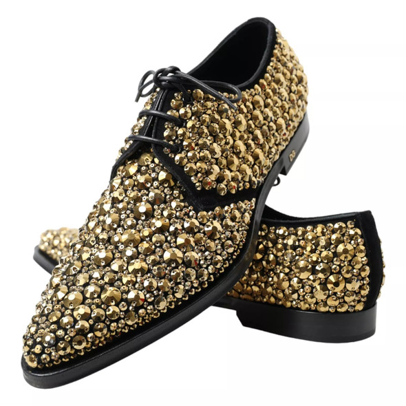Dolce & Gabbana Black Gold Embellished Derby Shoes Dolce & Gabbana Black Gold Embellished Derby Shoes