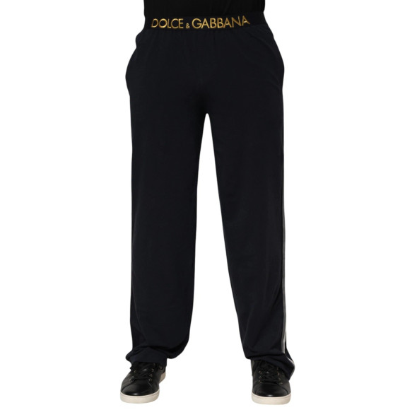 Dolce & Gabbana Black Modal Spandex Straight Logo Trouser Pants Dolce & Gabbana Black Modal Spandex Straight Logo Trouser Pants