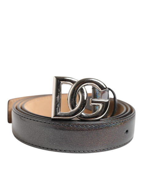 Dolce & Gabbana Metallic Leather Silver Tone Logo Buckle Belt Dolce & Gabbana Metallic Leather Silver Tone Logo Buckle Belt