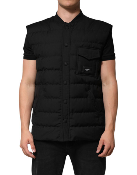 Black Sleeveless Parka Logo Plaque Jacket Black Sleeveless Parka Logo Plaque Jacket