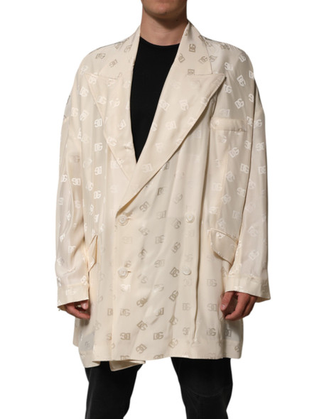 Dolce & Gabbana Beige Polyester Logo Monogram Coat Jacket Dolce & Gabbana Beige Polyester Logo Monogram Coat Jacket