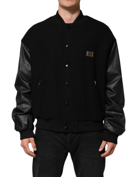 Dolce & Gabbana Black Wool Logo Plaque Bomber Jacket Dolce & Gabbana Black Wool Logo Plaque Bomber Jacket