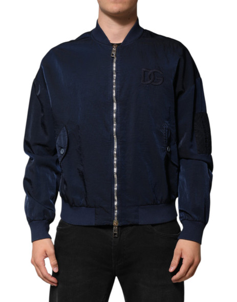 Blue Nylon DG Embroidery Men Bomber Jacket Blue Nylon DG Embroidery Men Bomber Jacket