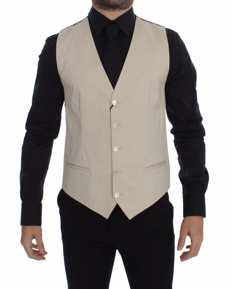 Beige Cotton Stretch Dress Vest Blazer Beige Cotton Stretch Dress Vest Blazer