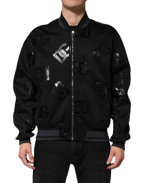 Dolce & Gabbana Black Wool Logo DG Mania Men Bomber Jacket Dolce & Gabbana Black Wool Logo DG Mania Men Bomber Jacket