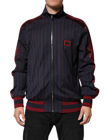 Dolce & Gabbana Blue Red Striped Logo Plaque Full Zip Jacket Dolce & Gabbana Blue Red Striped Logo Plaque Full Zip Jacket