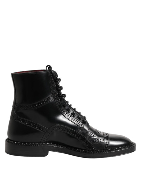 Black Leather Lace Up Mid Calf Boots Shoes MV7374 Black Leather Lace Up Mid Calf Boots Shoes MV7374