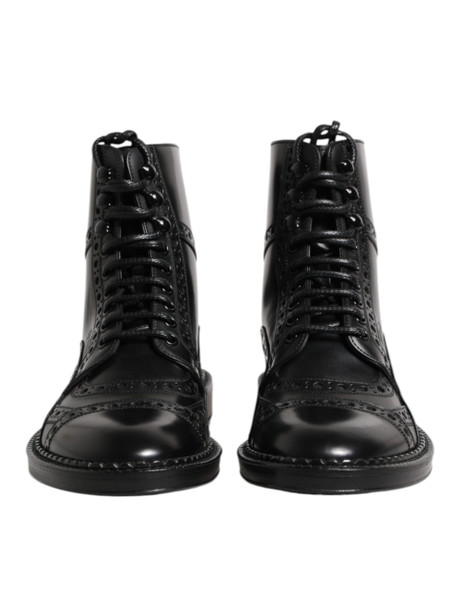 Black Leather Lace Up Mid Calf Boots Shoes MV7374 Black Leather Lace Up Mid Calf Boots Shoes MV7374